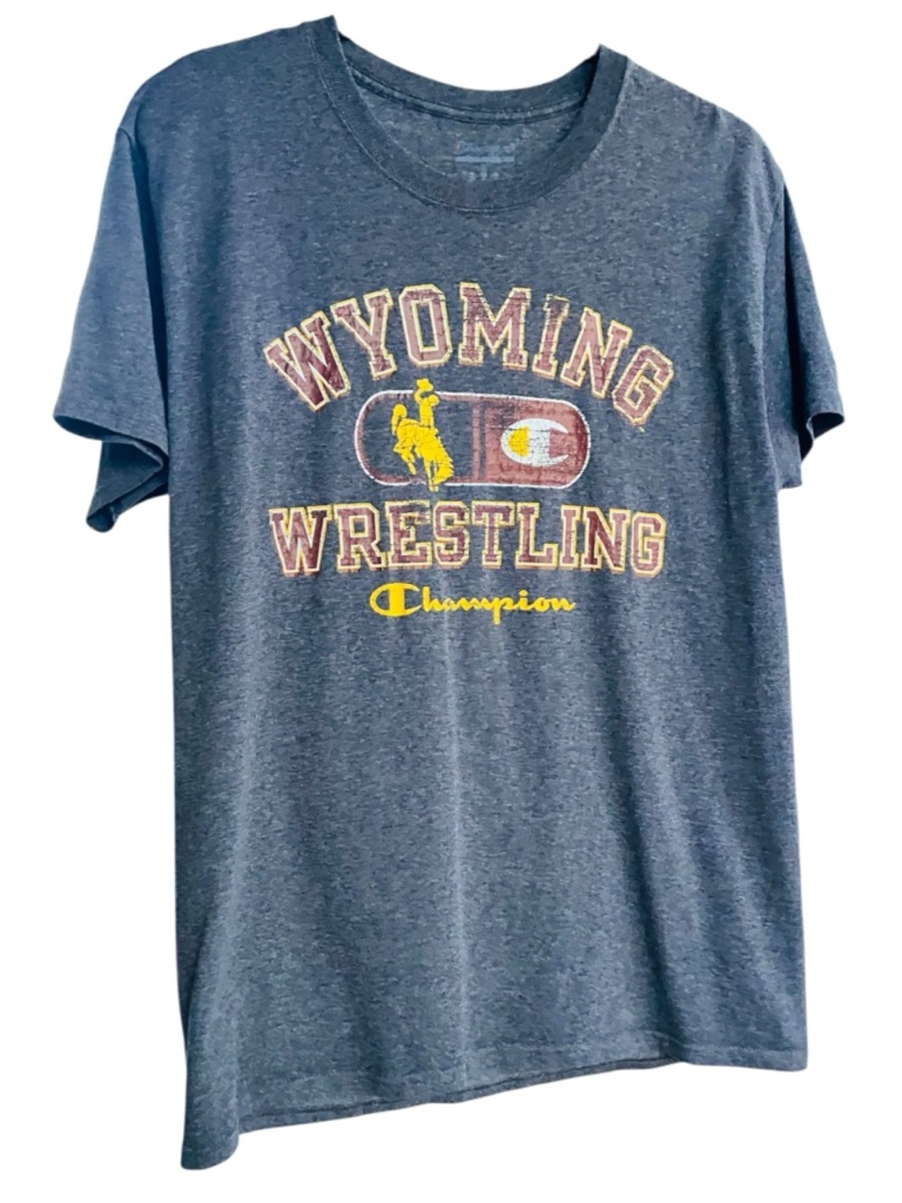Champion Wyoming Wrestling‎ Tee Distressed Y2K Graphic Med